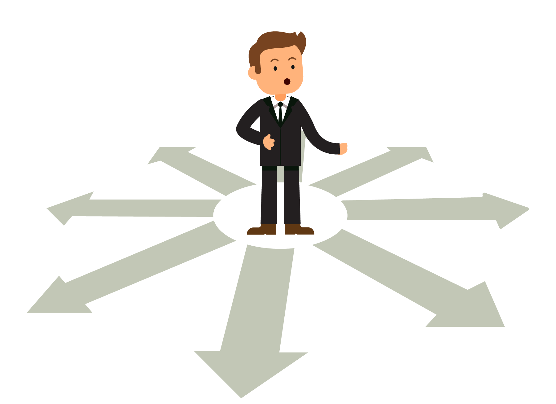 Personas sobre flechas apuntando a distintas direcciones