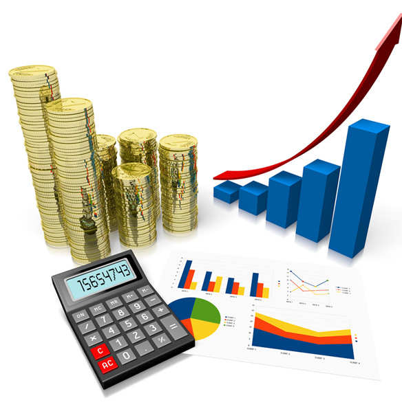Imagen de gráficas, calculadora y dinero