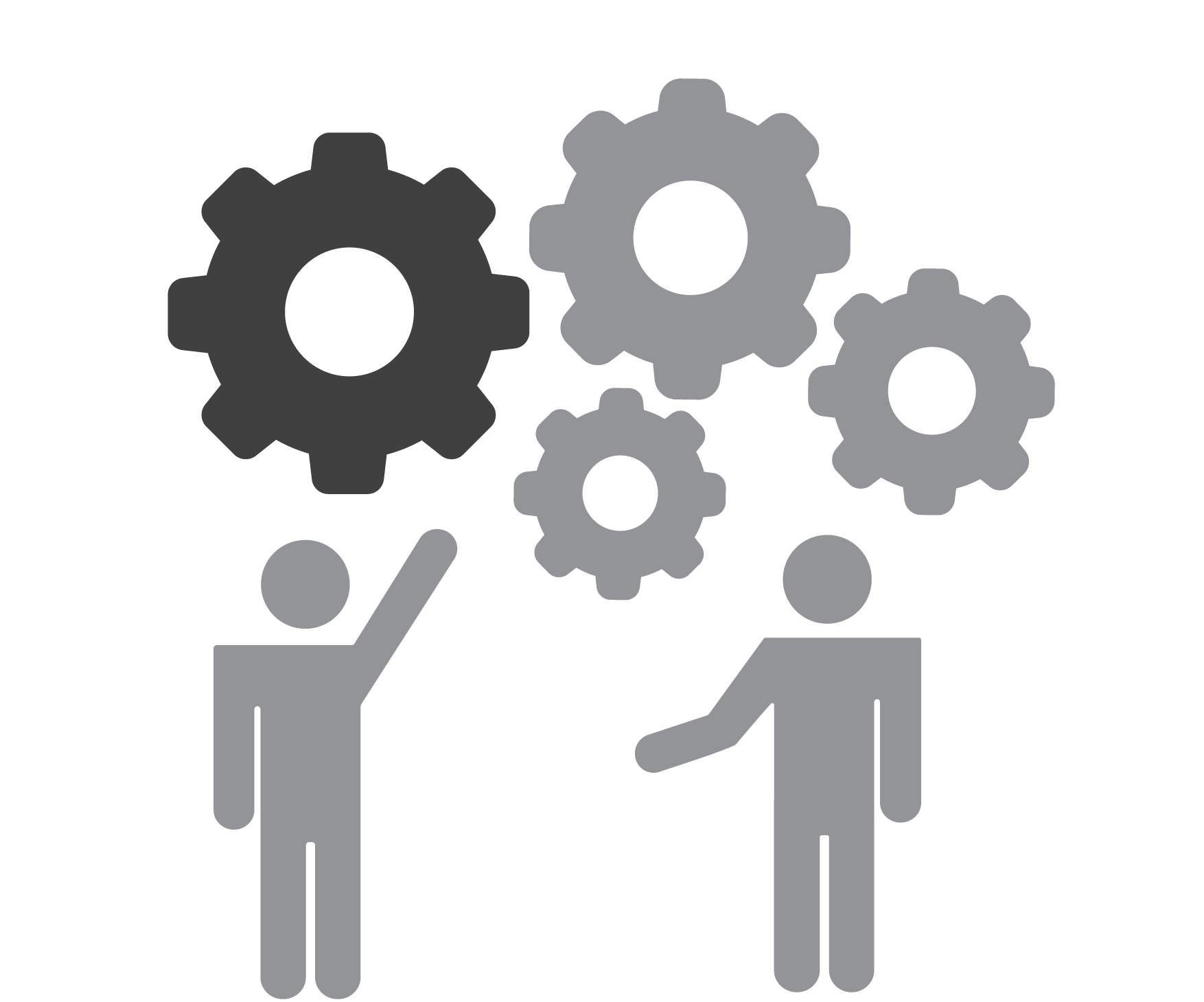 Personas moviendo distintos engranes