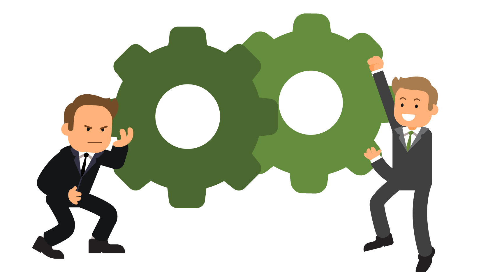 Personas moviendo engranes