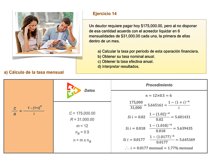 Ejercicio 14, cinco pagos iguales y uno mayor