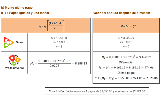 Ejercicio 11, monto de último pago