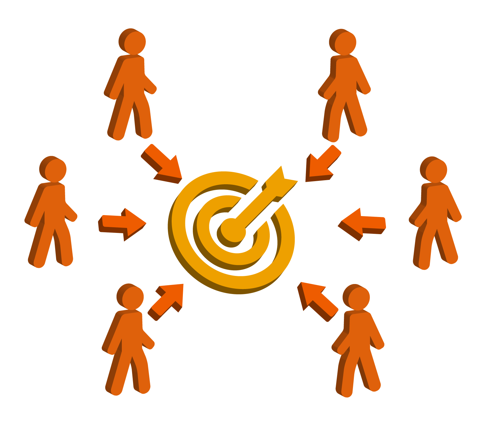 Personas dirigiéndose al mismo objetivo