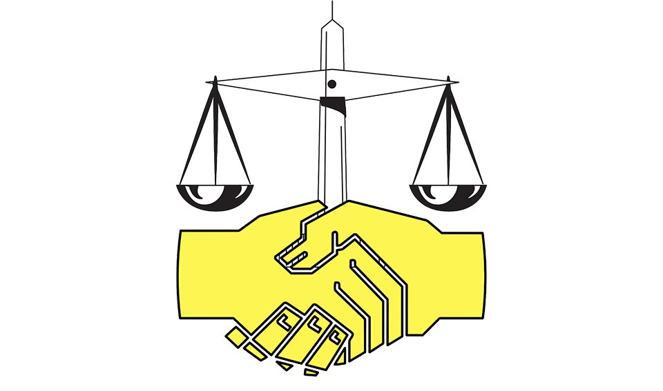 Balanza, debajo de ellas manos estrechándose.