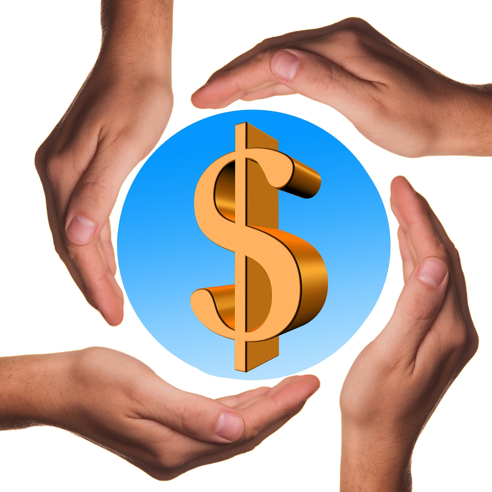 Manos cubriendo un símbolo de pesos