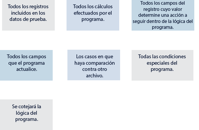  Esquema sobre los aspectos que verifica la prueba de programas