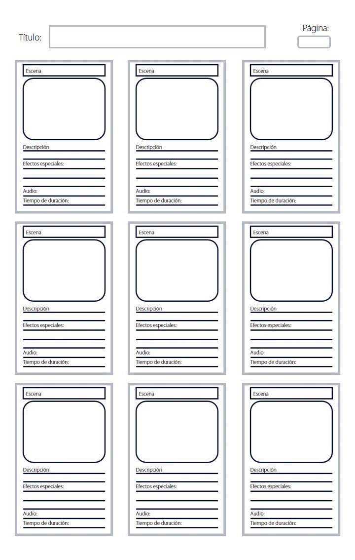 Alt text: Hoja para establecer las diversas escenas