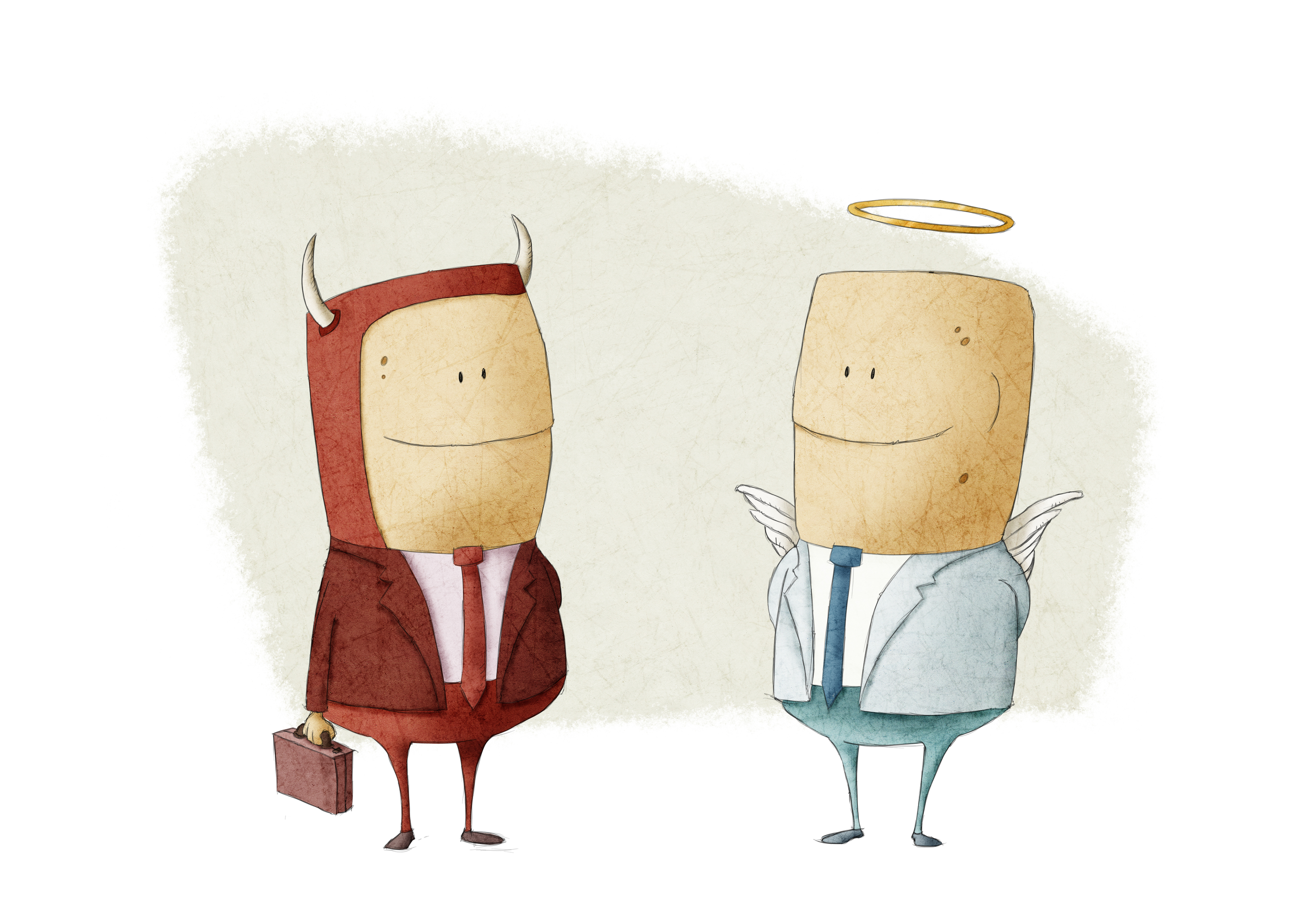 Ilustración de un ángel y un demonio