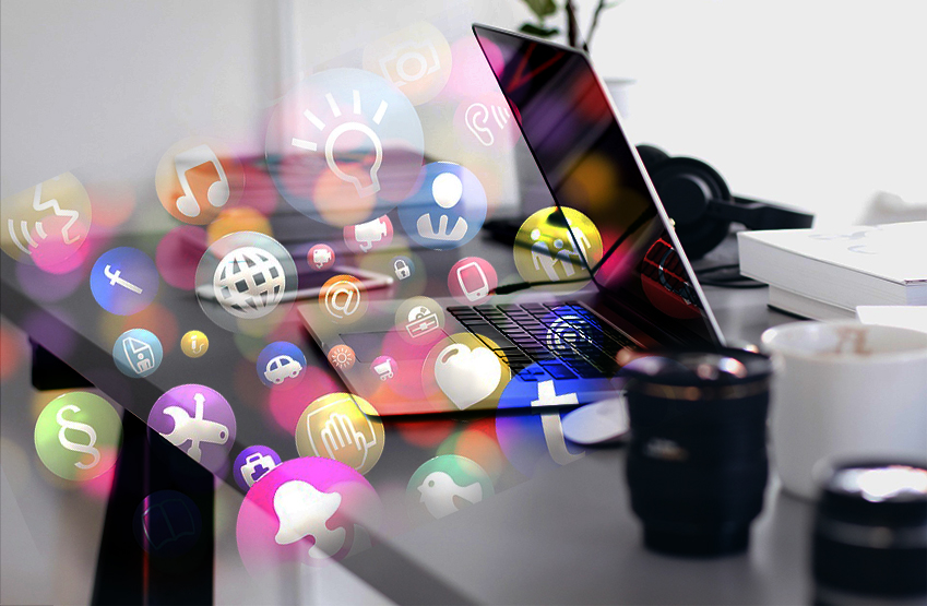 Ilustración donde se observa una integración de distintos medios digitales