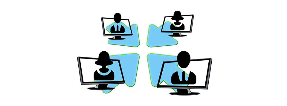 Siluetas de personas en pantallas de computadora