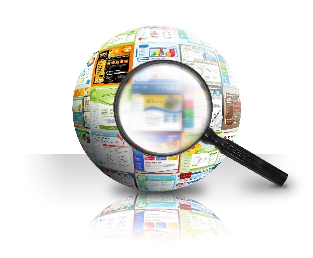  Lupa sobre globo terráqueo construido por páginas web.