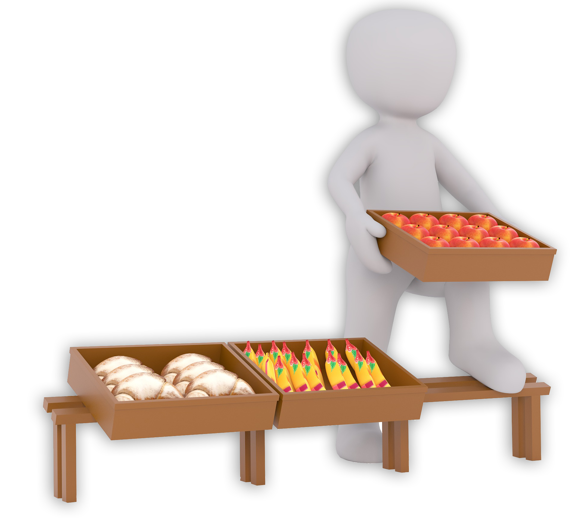 gráfico de figura humana con cajas de pan y fruta.