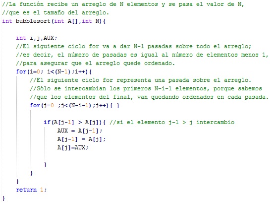 Declaración de la función de ordenamiento por Bubble Sort