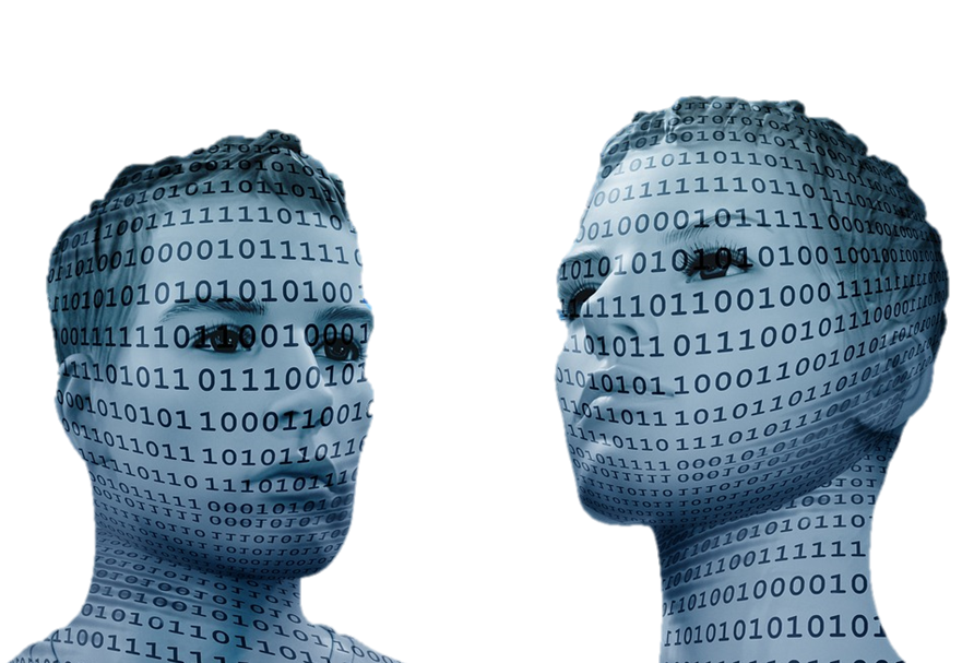 siluetas humanas formadas por código binario.