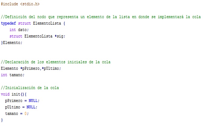  Declaración de una cola en Lenguaje C
