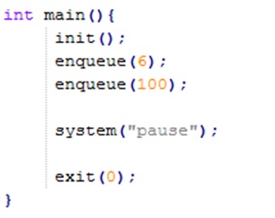 Declaración para agregar el elemento 6 y el elemento 100 a una cola en Lenguaje C
