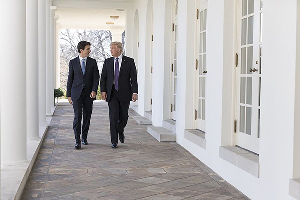  Presidente de EU Donald Trump con Primer Ministro de Canadá Justin Trudeau en la Casa Blanca