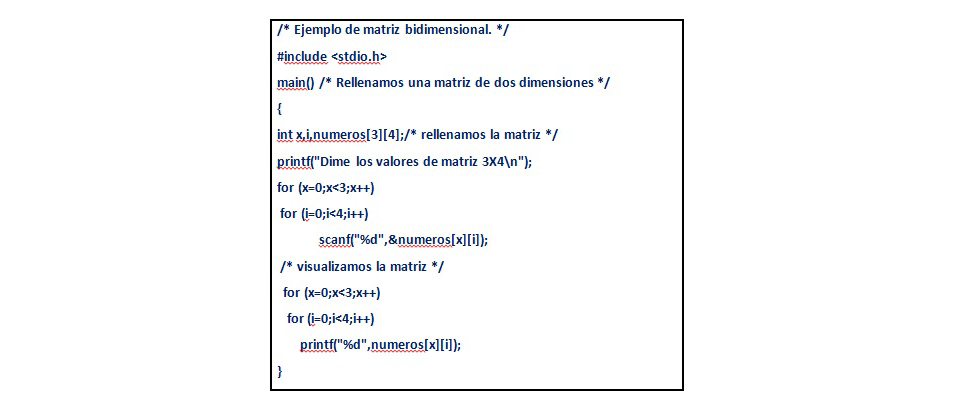 Manipulación de una matriz bidimensional en lenguaje C