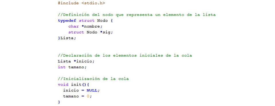 Declaración de una lista enlazada simple en lenguaje C