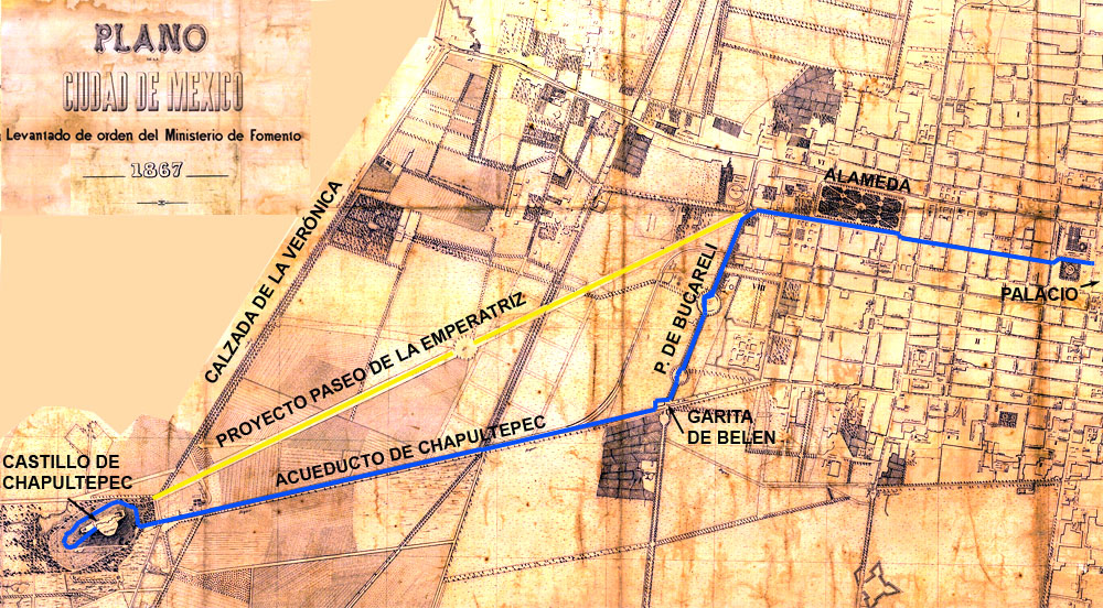 Plano de la Ciudad de México, elaborado por el Ministerio de Fomento en 1867.