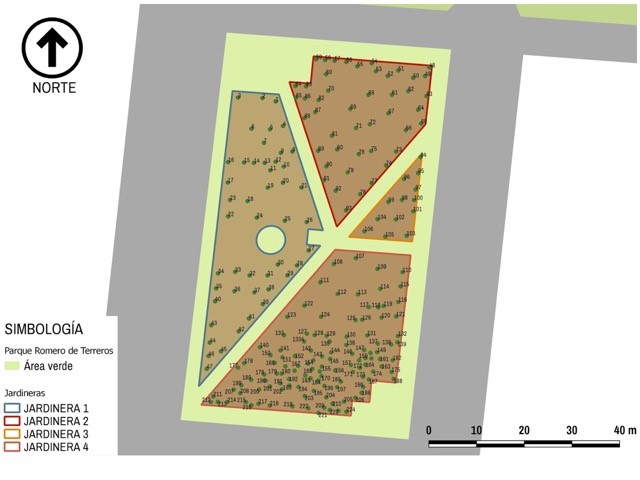 Mapa con la distribución de los árboles