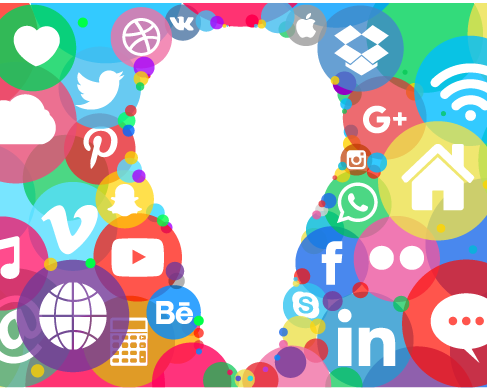 Grupo de personas rodeadas de los sitios correspondientes a la Web 2.0