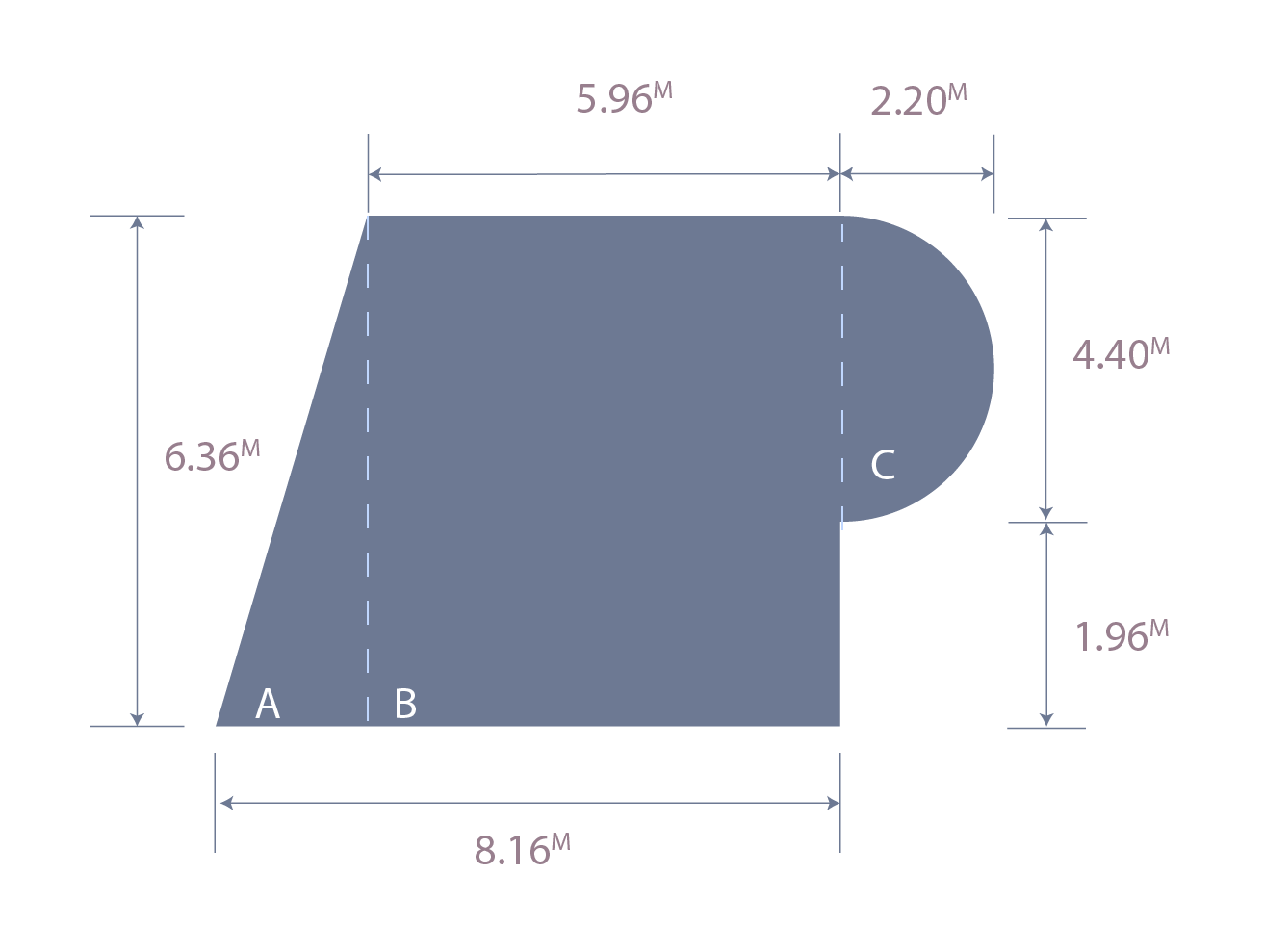 Se muestra figura compleja con subdivición y valores para obtención de x