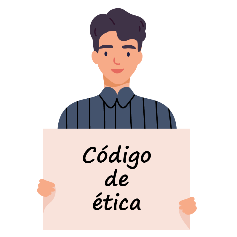 Individuo con cartel que dice código ético