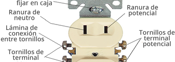 Imagen que ilustra e indica las partes de un contacto polarizado o contacto simple.