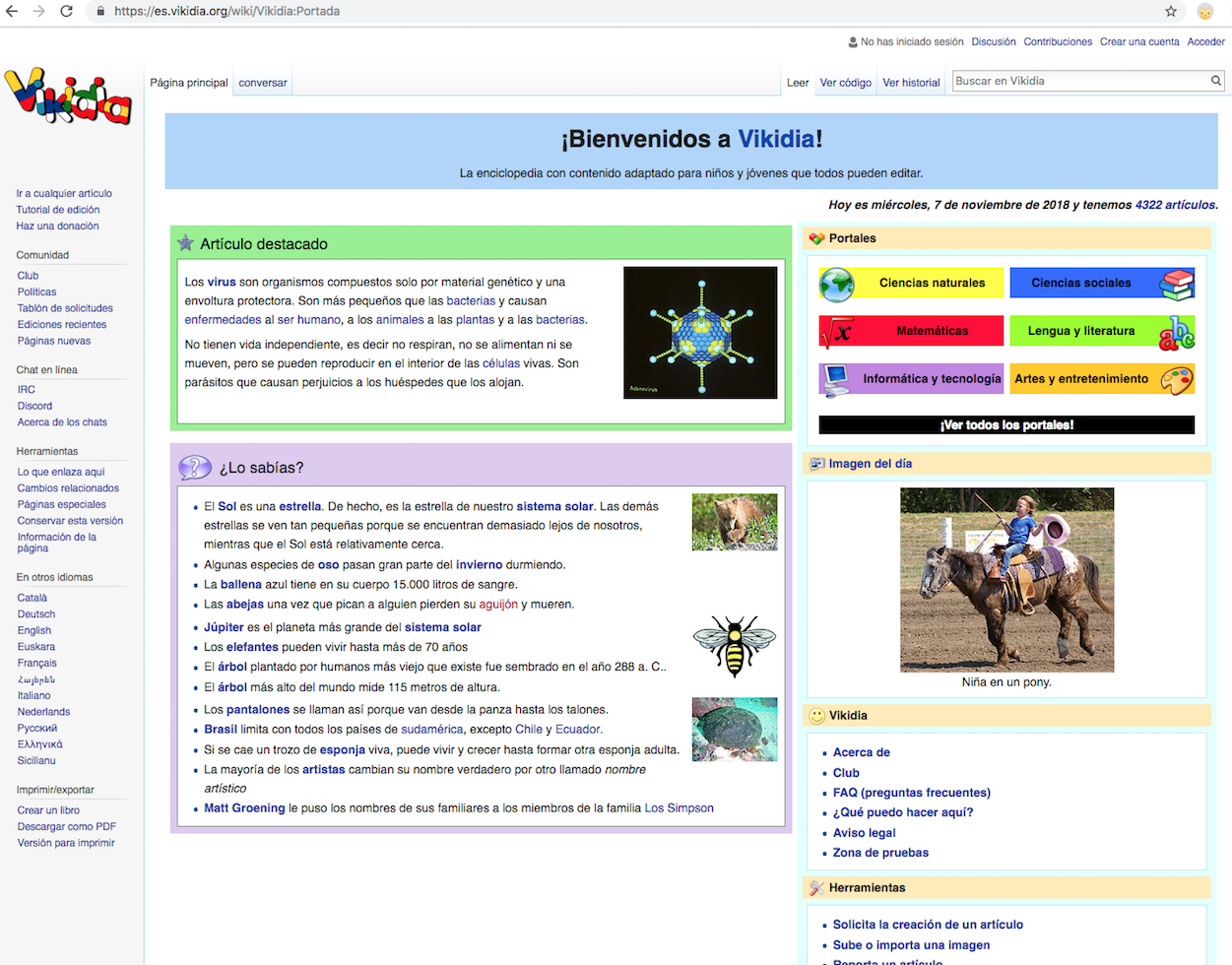 Pantalla principal de Vikidia