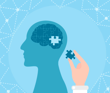 Cerebro de un hombre formando un rompecabezas