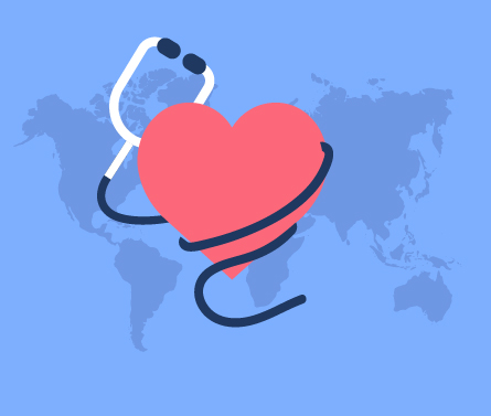 libro con estetoscopio y un mundo atrás.