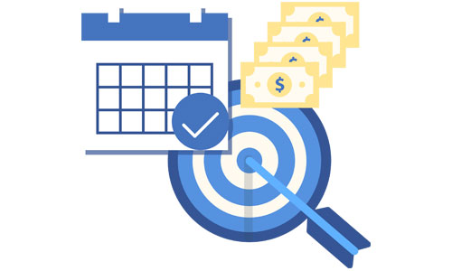 imagen con elementos de tiro al blanco, billetes y calendario.