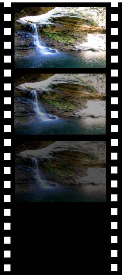 Tres cuadros con una imagen: en el primero, aparece completa; en el segundo, con disolvencia a negro; por último, el tercero, sólo aparece en negro.