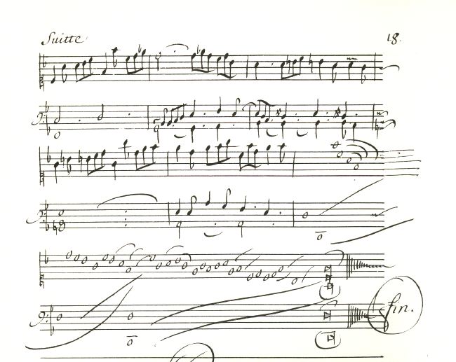 Partitura de preludio libre para clavecín.