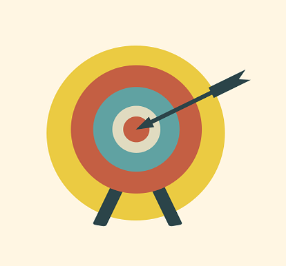 Diana de tiro al blanco formada por cuatro círculos de color rojo, azul, blanco y rojo, con una flecha negra incrustada en el círculo rojo del centro