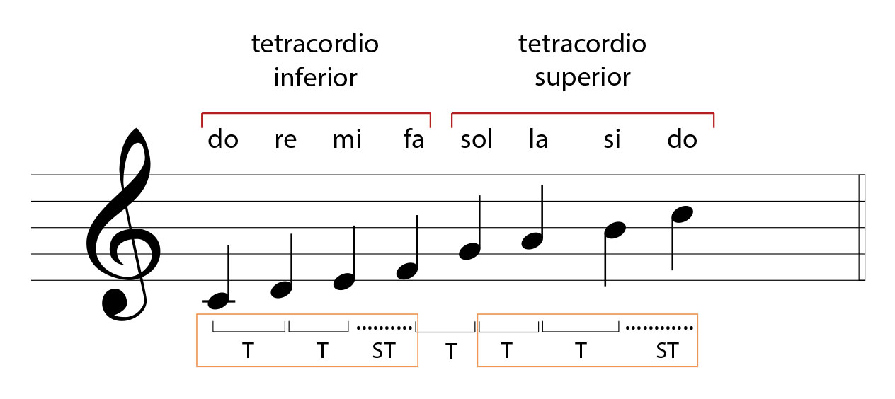 Escala de tetracordes: tetracordio inferior y tetracordio superior 