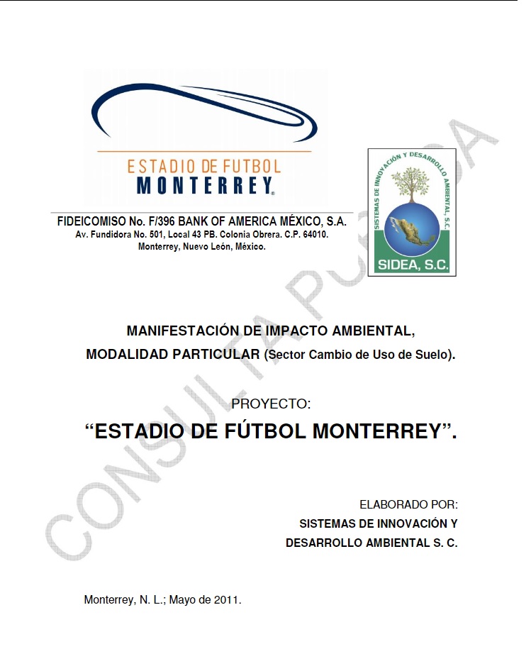 Portada de Manifestación de Impacto Ambiental (MIA)