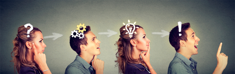 Dos hombres y dos mujeres pensando en una situación