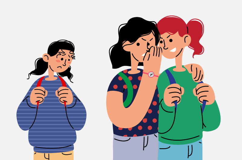 Dibujo de niña apartada de su grupo.