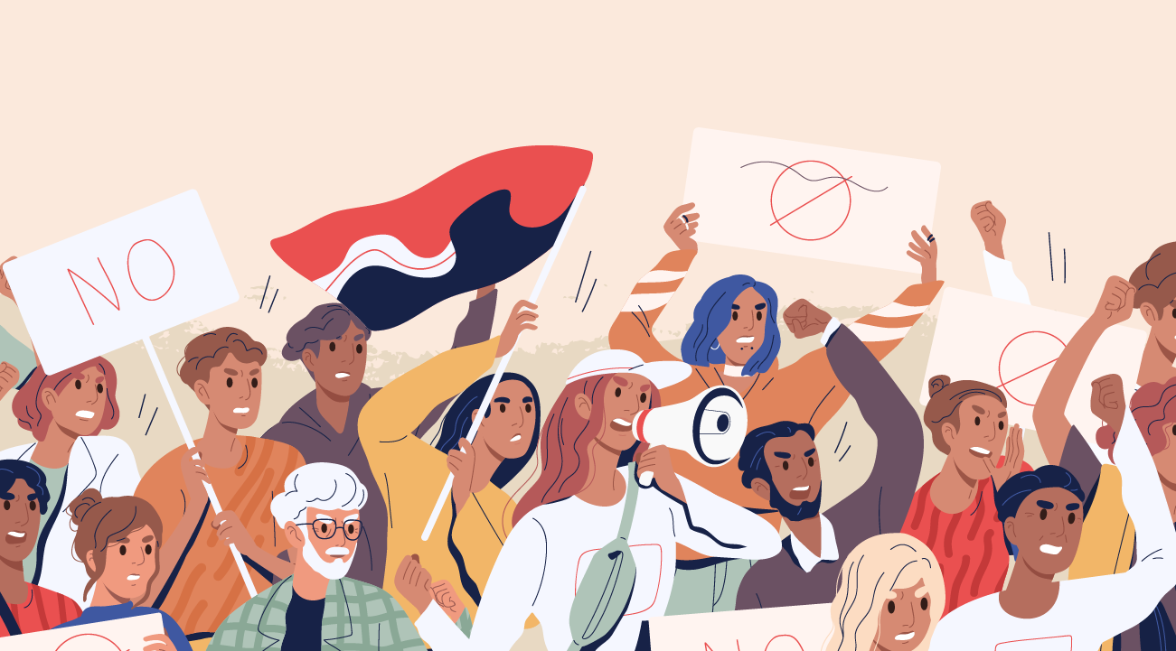 Ilustración personas protestando