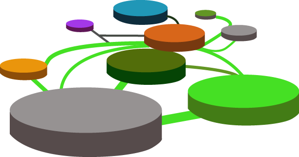 Círculos relacionados con líneas.