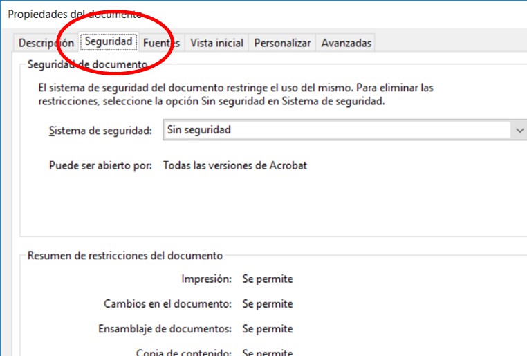 Selecciona la opción Seguridad