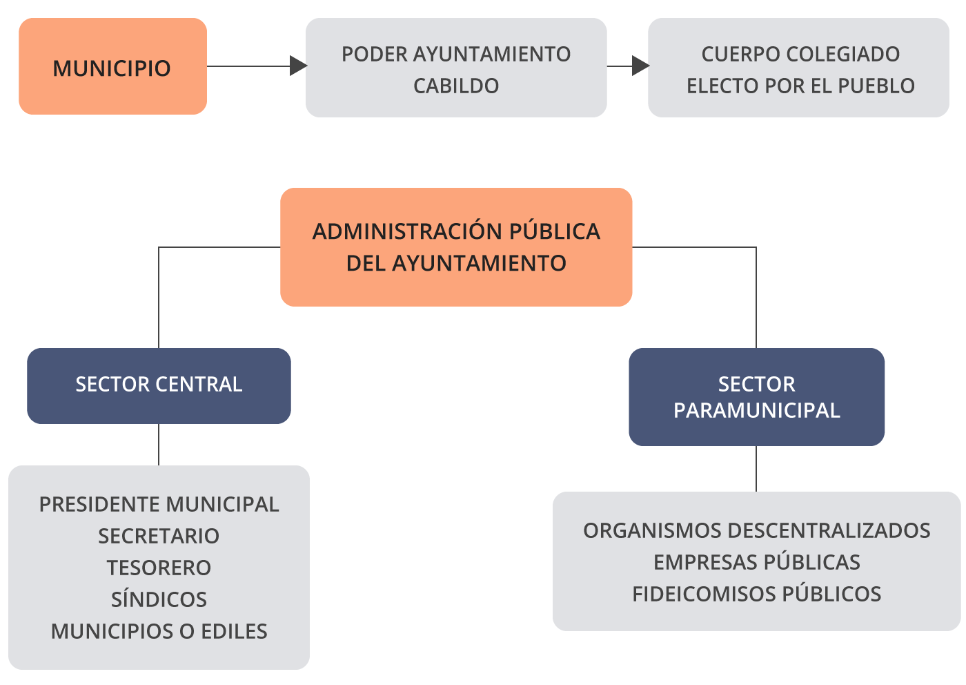 Esquema sobre el municipio y la administración pública del ayuntamiento.