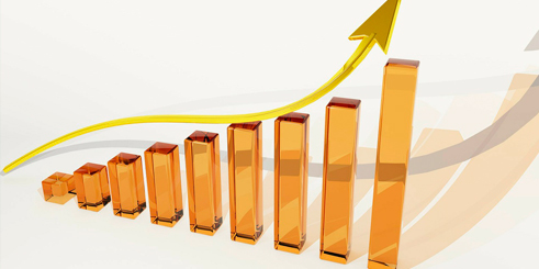 Gráfica con barras y curva ascendente.