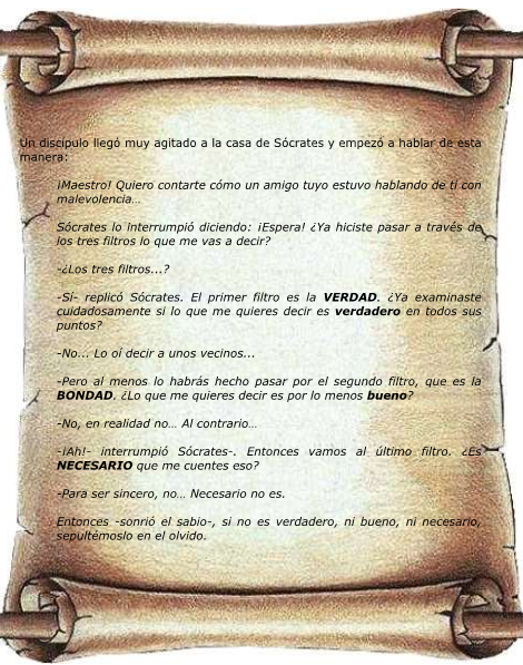 Pergamino con el relato Los tres filtros